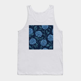 Blue Zinnia Flower Pattern on Navy Blue Tank Top